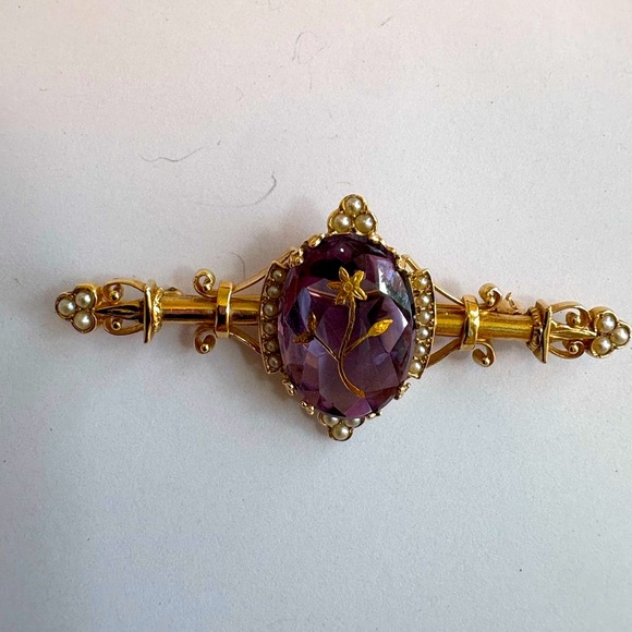 14K & Amethyst Brooch Pearls & Filigree Rare Elegance Vintage Unique Estate - Picture 4 of 12